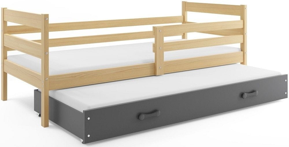 eoshop Detská posteľ s prístelkou ERYK 2 90x200 cm, borovica/grafitová (Voľba matraca: Penový matrac)